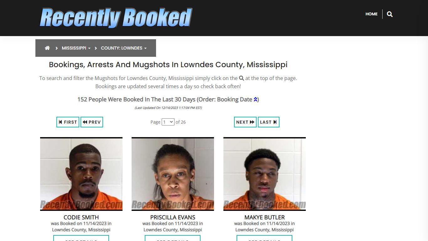 Bookings, Arrests and Mugshots in Lowndes County, Mississippi