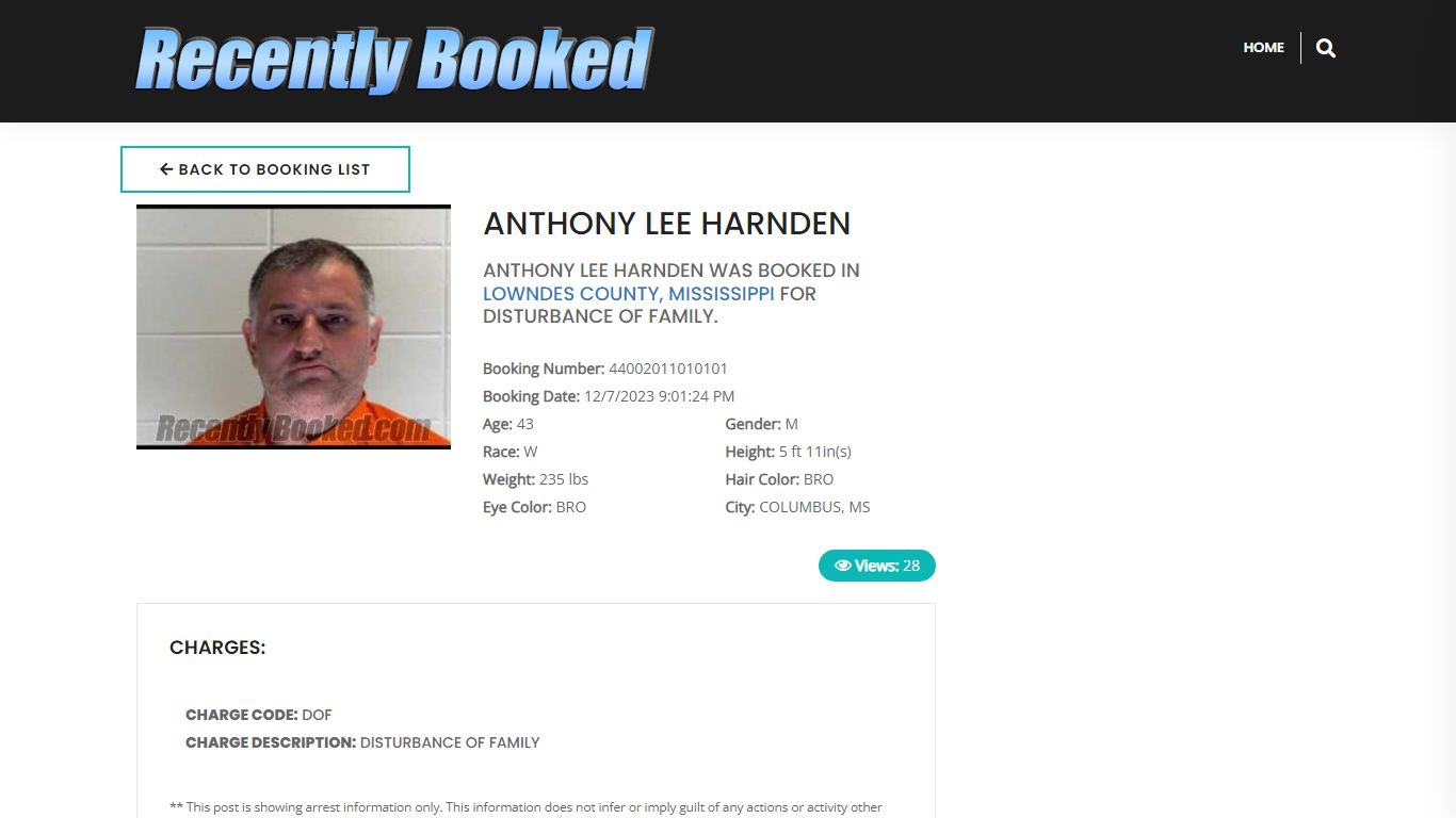 Recent Booking / Mugshot for ANTHONY LEE HARNDEN in Lowndes County ...