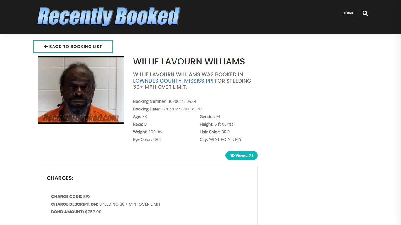 Recent Booking / Mugshot for WILLIE LAVOURN WILLIAMS in Lowndes County ...